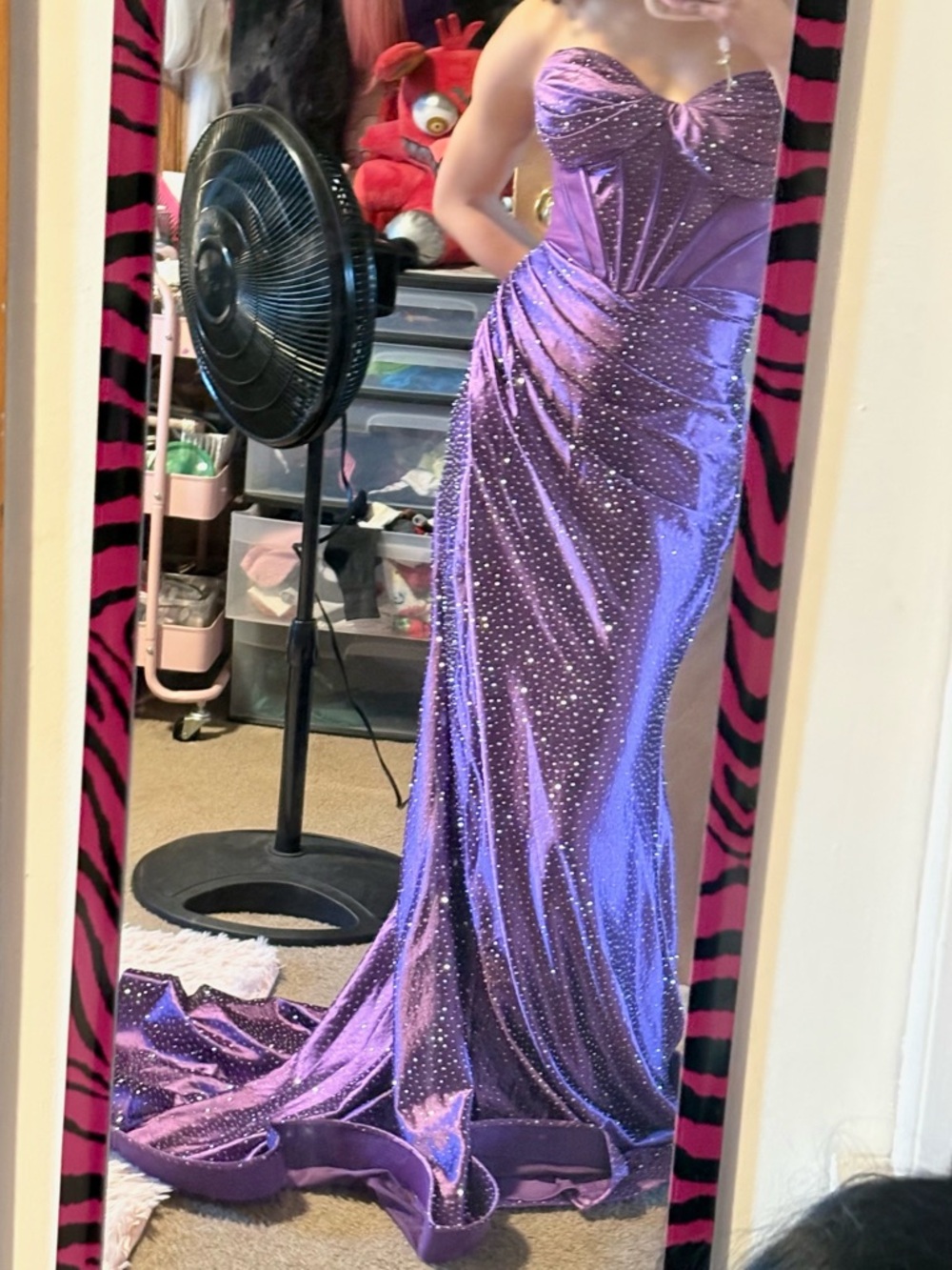 Strapless Purple Prom Gown with Rhinestone Detail